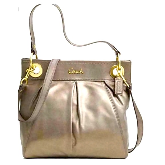 Coach Ashley Taupe Metallic Leather Purse Hippie Crossbody Bag, Pre-Owned - Picture 1 of 15